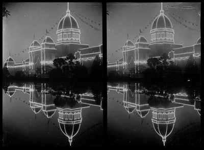 Federation Celebrations, Illuminated Exhibition Building by Godfrey H Myers